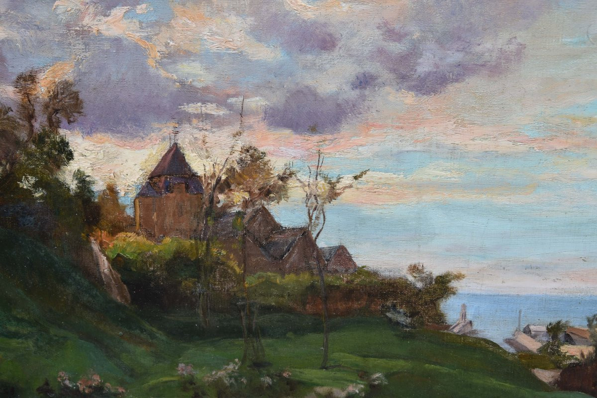 Gaston BALANDE  "Château en bord de mer"  huile sur toile 38x55-photo-2